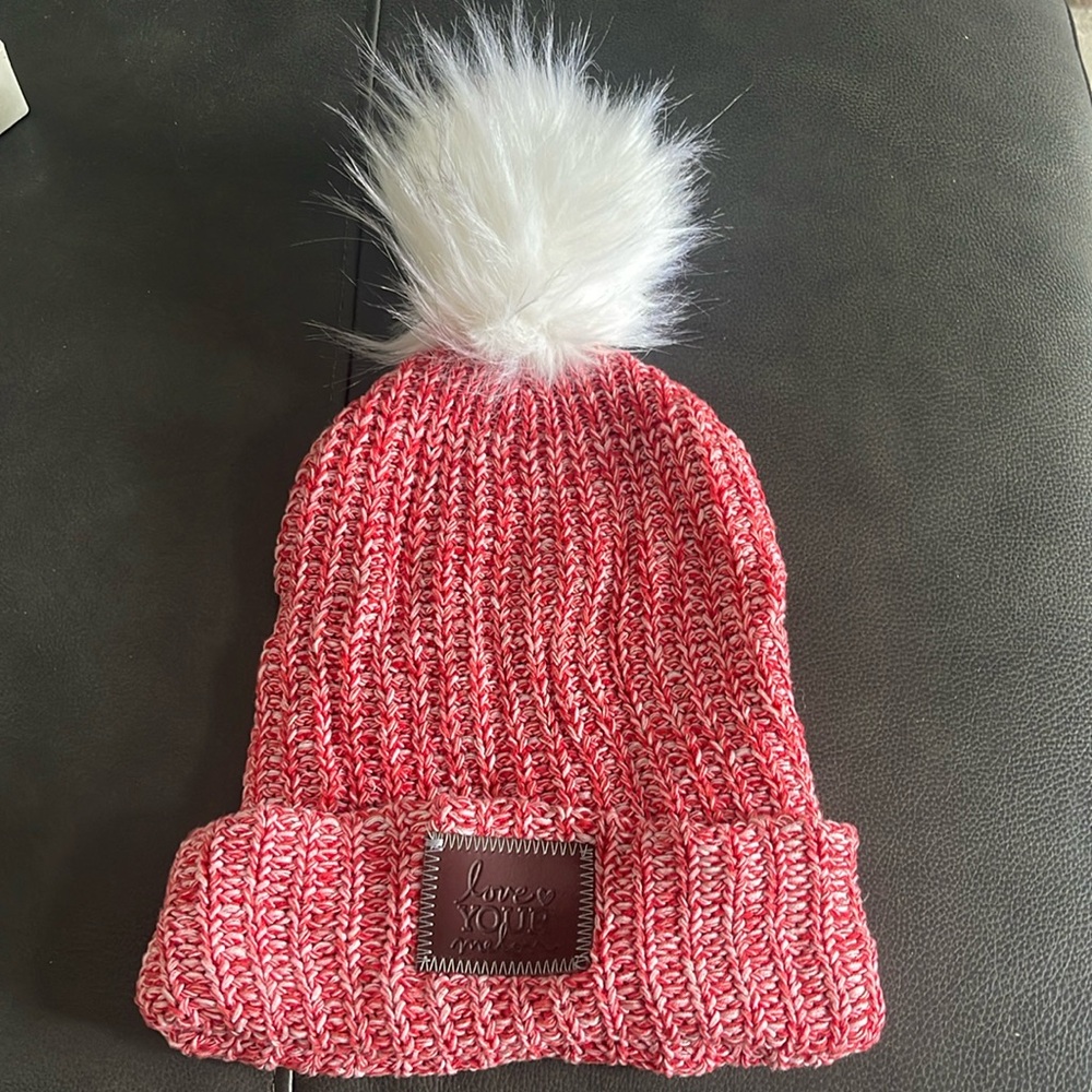 $50 Love Your Melon Red Speckled Hat with White removable Pom